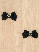 White/Pink/Black Jirai Kei Bowknot Hairclips with Beads