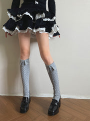 White/Black/Gray Turn-Down Collar Button Design Calf Sockswith Polka Dot Pattern