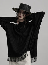 Urban Goth Black Asymmetric Design Tassel-Decorated Knit Top