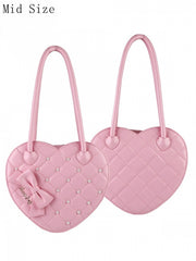 Heart-shaped Design, Ornate Bead Detailing & Elegant Bow PU Deep Pink Lolita 3-Way Bag - Mid/Large Version