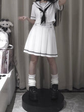White Navycore JK Uniform Set- Sailor Collar Short Sleeves Top + 39CM / 42CM Pleated Skirt