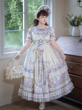 Plus Sizes Available Purple Floral Print and Embroidery Classic Lolita Short Sleeves Dress