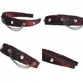 Red Gothic Spider Web Detail Rivet Metal Chain KC