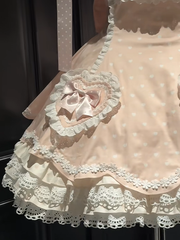 Light Pink & White Lace-Trimmed Sweet Lolita Dress with Heart Motifs and Bows