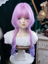 Pink-Purple Ombre Hair Color 72CM Length Hime Cut Wavy Wig With Air Bangs