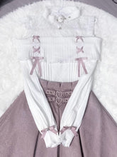 White & Pink Jirai Kei Knit Sweater:Illusion Buckle Neckline with Open Shoulder