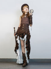 Steampunk Victoria White Chiffon Multilayer Vintage High Waist Long Skirt