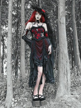 Black and Wine Red Vampire Gothic Dress Drawstring Lace Skirt / Dress + Wristcuffs Set