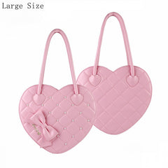 Heart-shaped Design, Ornate Bead Detailing & Elegant Bow PU Deep Pink Lolita 3-Way Bag - Mid/Large Version