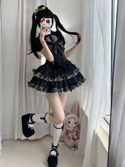 Black and Gold Bow Accents Idol Lolita Dress Striped Fabric