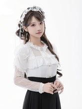 White Illusion Neckline Juliette Sleeves Jirai Kei Lace Blouse+Bow Tie