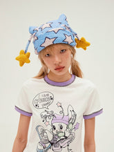 Yellow/Blue Star Print Knit Hat with Star Antennas