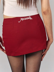 Red Bodycon Mini Skirt with Studded Front & White Embroidered Letter Back