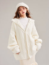 White Loose Hooded Cardigan with Button Placket