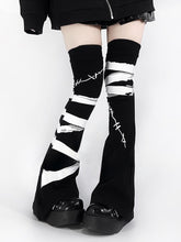 Gothic Bandage Print Leg Warmers | Black Flared Over-the-Knee with White Graphic