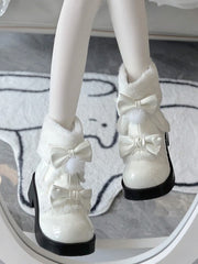 Sweet Lolita White Snow Boots - Fleece Lining & Bow Decor