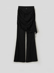 Urban Goth Black Ruched Patterns Flared Pants with Distressed Skirted Waist Cincher