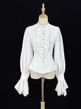 White Long-sleeved Lolita Blouse with Ruffled Placket