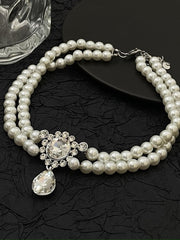 Rhinestone Pendant Vintage Southern Belles White Beads Choker