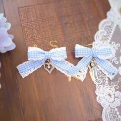 Four Colors Jirai Kei Plaid Bowknot Hairclips with Heart Charm