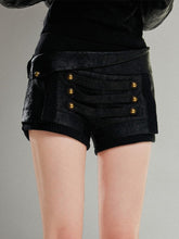 Black Punk Vinatge Textured PU Low-Rise Shorts with Triple Strap & Metal Studs