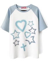 Stars and Sweethearts Print Blue and White T-shirt