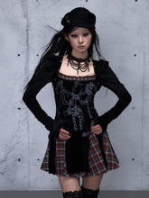 Vintage Punk Black and Red Dress with Studded Accents & Square Neckline