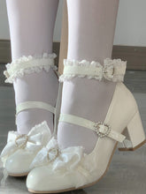 White Sweet Lolita Mid-heel Shoes with Lace Trim and Bow Accents