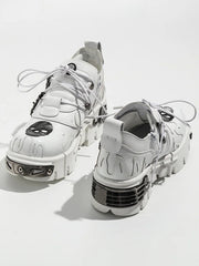 White Platforms in Gothic Style - Skeleton And Flame Detailing & Skeleton Design Buckles