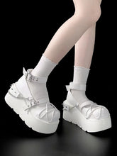 White Star Design Straps Punk Platform Shoes with Silver-tone Studs and Chains