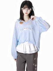 Light Blue Semi-sheer Fish Accent Sun Protection Summer Coverup