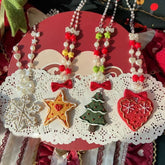 4 Options Christmas Tree/Cookie/Heart/Snow Pendant Bowknot Decorated Beaded Necklace