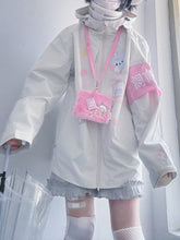 Yami Kawaii Cat Doctor Print Beige Windbreaker Jacket with Drawstring Hood