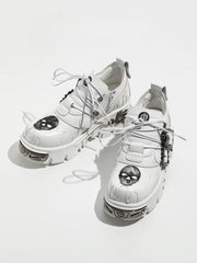 White Platforms in Gothic Style - Skeleton And Flame Detailing & Skeleton Design Buckles