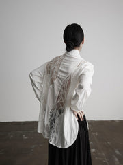 Urban Goth White Hollow-Out Split Design Long-Sleeve Shirt