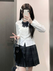 White Preppy Style Letter Embroidery JK Uniform Shirt