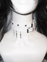 White Stud Detail Sword Pendant Punk Choker