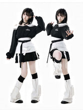 Wasteland Punk Black V-Neck Futuristic Techwear Cropped Sweatshirt