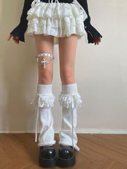 White Rivet Decorated Leg Garterwith Crossand Metal Chain