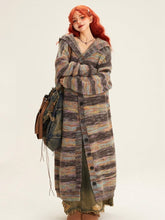 Colorful Striped Long Hooded Cardigan