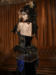 Black Velvet Choker with Gold Shoulder Bead Chain