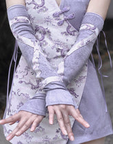 Purple Satin Thumbhole Cuffs Sleeves