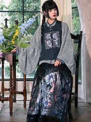 Navy Blue Chinese Style Square Neck Vest - Beaded Buttons with Goldfish Embroidery