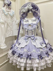 Purple & White Polka-dot Pattern Dress Sweet Bow Accents Lolita Jumper Skirt