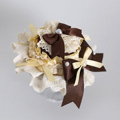 Yellow&Brown Sweet Lolita Beaded Decorated Bowknot Details Mini Hat