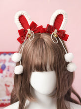 Sweet Lolita Plush Bunny Ear Velvet Bowknot Pom-Pom Hairclip