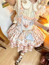 Beige Sweet Teddy Bear and Dessert Print Lolita Overall Dress with Removable Flag Ribbon