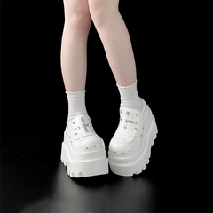 White Punk Platform Shoes with Cross Details & Studded Accents