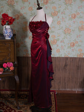 Vintage Dark Red Shimmer Halter Neck Floral Prom Gown Birthday Dress