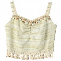 Tassel Hem Shell Charm Green Slim-fitting Cami Top